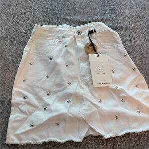Cotton On White A-Line Mini Skirt with Silver Star Studs